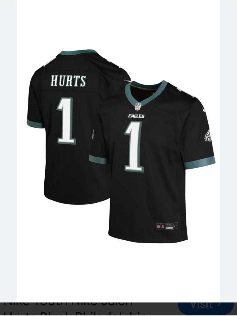 Youth Philadelphia Eagles #1 Hurts Black Jersey